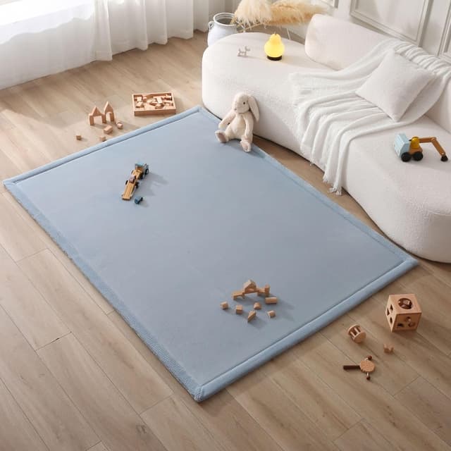 Detalle 2 de Premium Large Coral Velvet Baby Play Mat 200x150x2.5cm (Blue) – memory foam tatami-style rug with non-slip backing