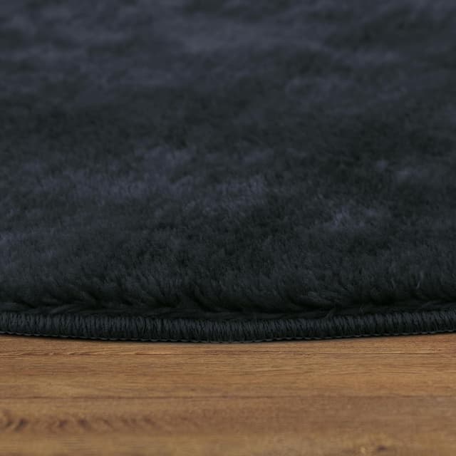 Detalle 2 de Paco Home tapis rond de salon en poil ras lavable 80 cm, bleu marine