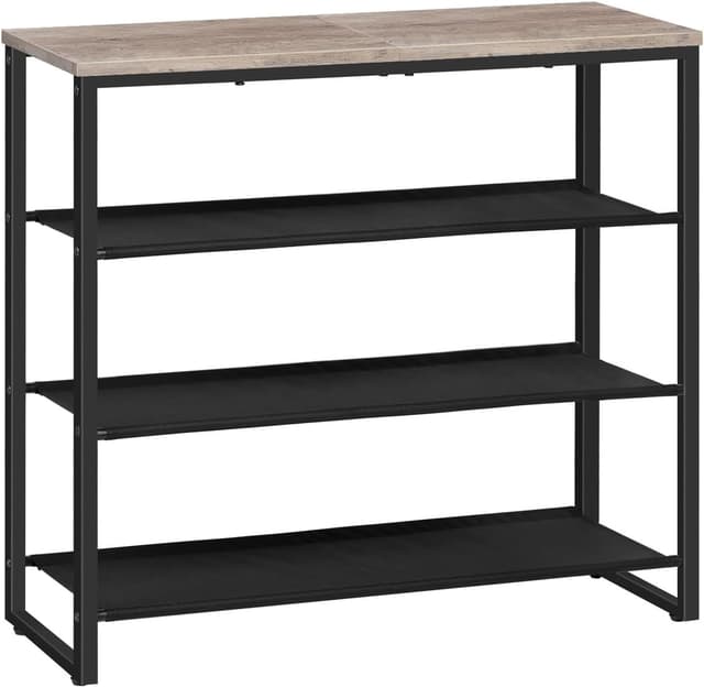 Detalle de HOOBRO scarpiera a 4 ripiani EBG47XJ01G1 in tessuto Oxford e piano in legno, stile industriale grigio talpa