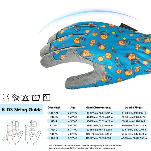 Detalle de Kids Garden Gloves with Leather Palm (No-slip) – Vgo… 1 pair