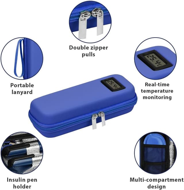 Detalle 2 de Fefod Sac pour Diabétique avec étui isotherme, écran de température et 2 poches de glace gel