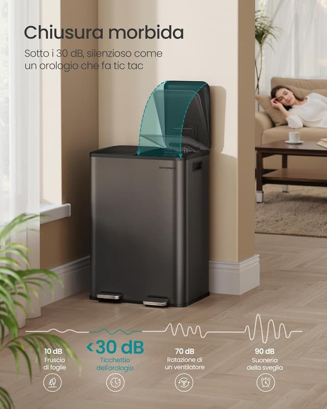 Detalle 2 de SONGMICS LTB741G01 cestino da cucina 2x30 L