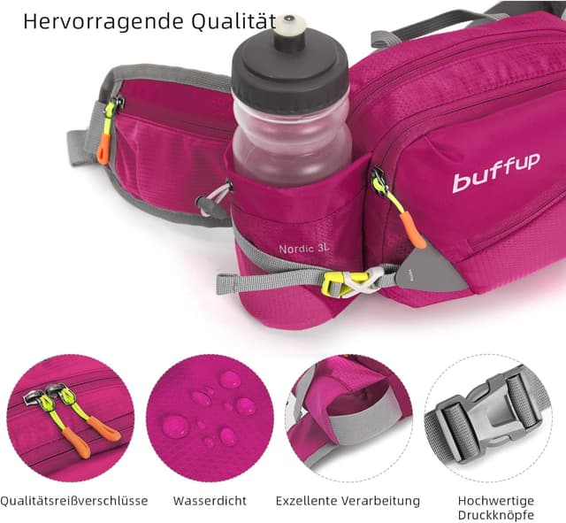 Detalle de buffup® Bauchtasche mit Flaschenhalter – leichte Gürteltasche für Outdoor, Hundetraining, Radfahren, Wandern