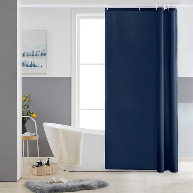 Detalle de Furlinic Petit Rideau de Douche bleu marine 90 x 180 cm avec 6 crochets anti-moisissure