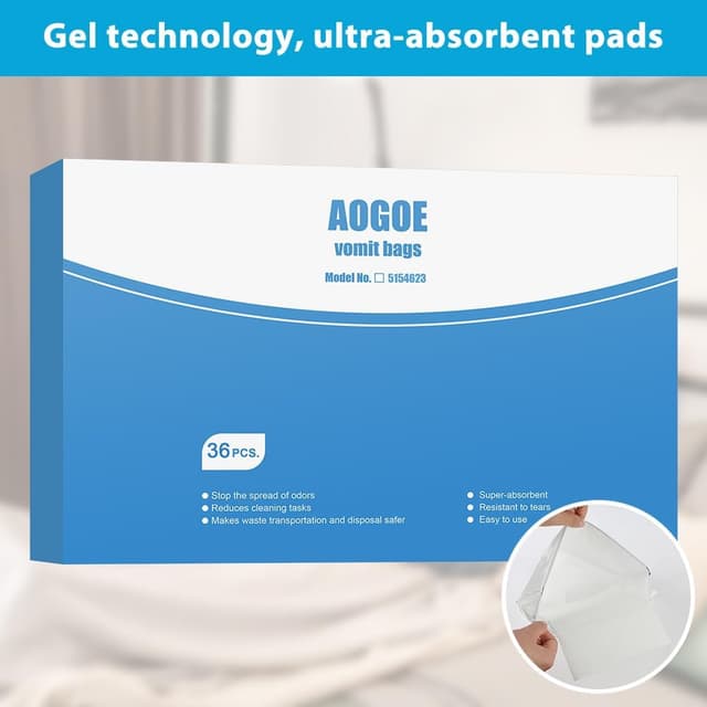 Detalle de AOGOE Sacs à Vomi 1000 mL 36 pcs 🤢
