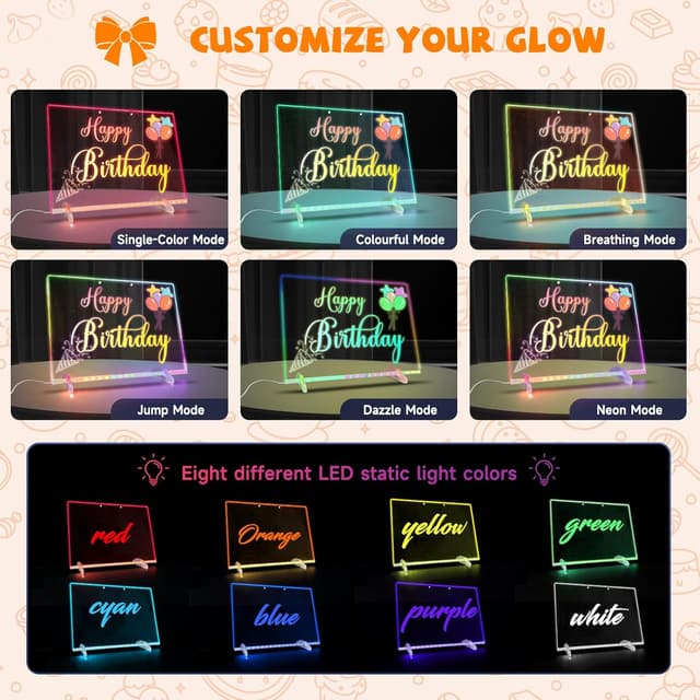 Detalle 2 de Ortizan LED Drawing Board for Children (13 Light Modes) – Acrylic Dry Erase Light-Up Note Board 35x25.5 cm