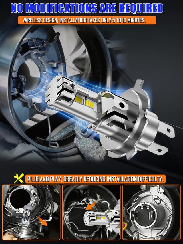 Detalle 2 de XELORD LED Lampadine Auto H4 6500K (kit da 2) 12000 lm, plug & play per anabbaglianti e abbaglianti