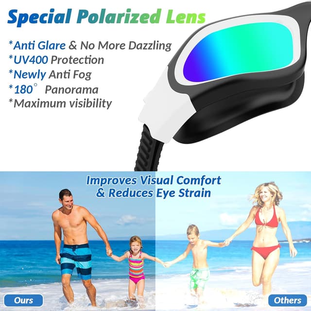 Detalle 2 de HotSrace occhialini da nuoto polarizzati e antiappannamento UV con silicone morbido