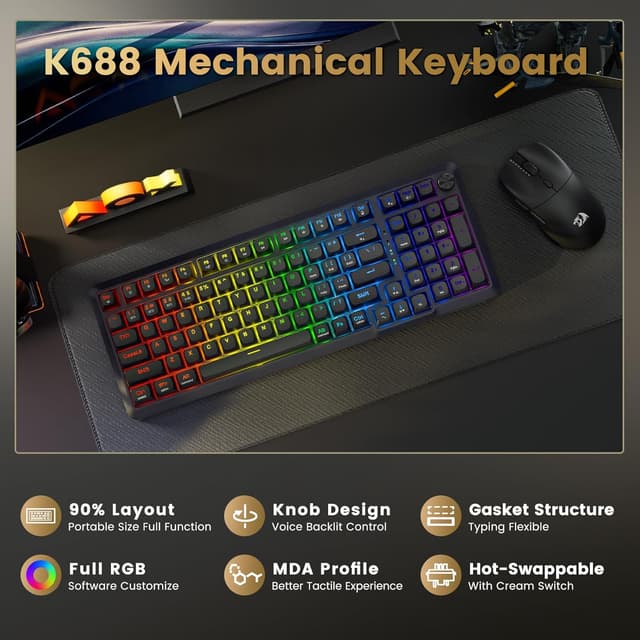 Detalle 2 de Redragon Wireless Mechanical Keyboard 98-Key ⌨
