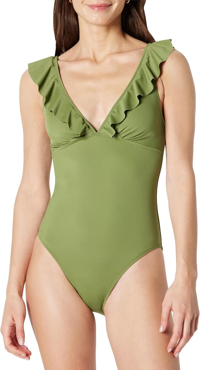 Thumbnail 6 de Amazon Essentials women’s ruffle V-neck one-piece swimsuit with built-in shelf and removable cups