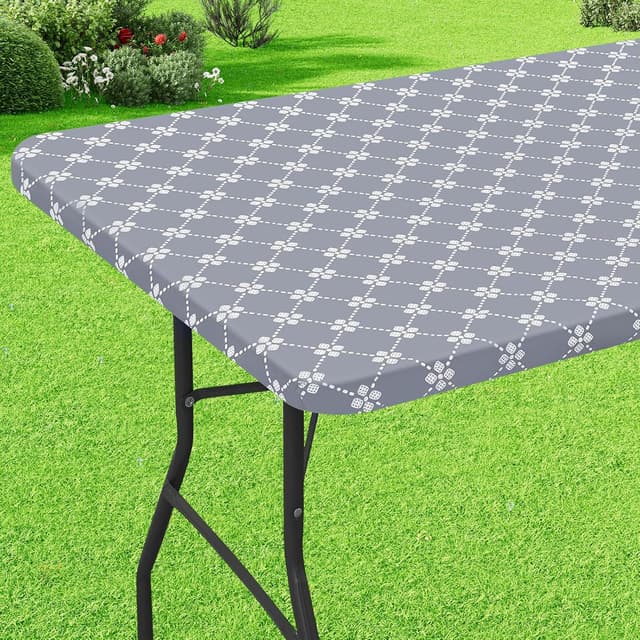 Detalle de misaya Rectangle Vinyl Table Cloth with Elastic Fitted Edge (Waterproof, Flannel Back), Grey 30" x 72