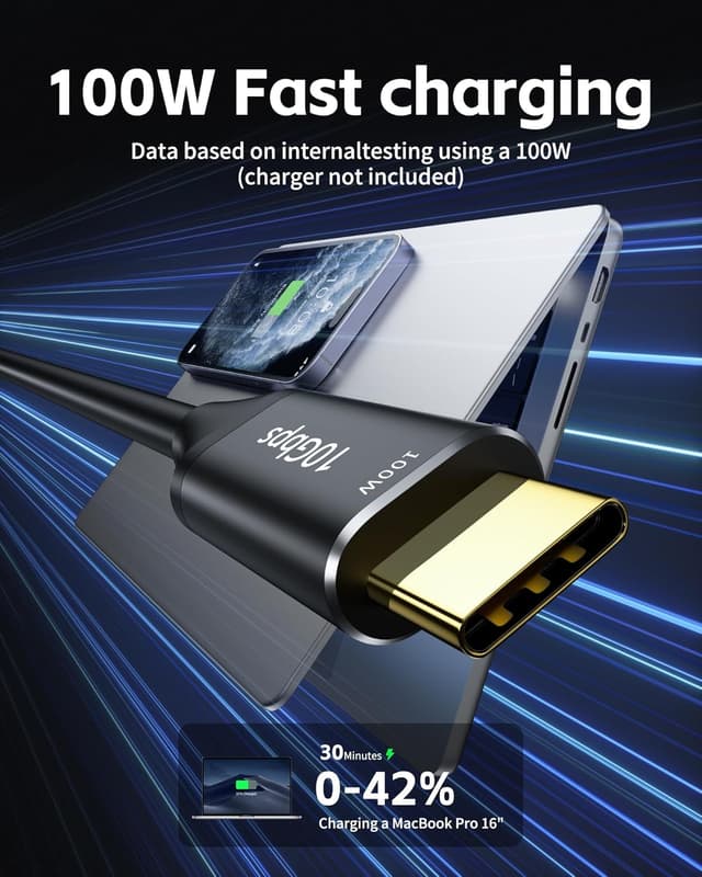 Detalle 2 de Loryi USB-C auf USB-C Kabel Schnellladung (100 W), 1,2 m – 10 Gbit/s und 4K/60 Hz für MacBook, iPad & mehr