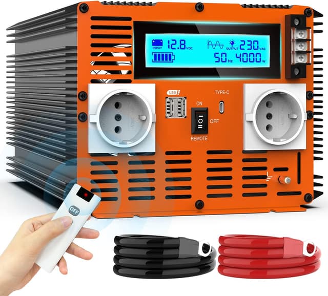 Detalle de JARXIOKE Inverter 12V a 220V onda pura 4000W con telecomando, doppie prese AC e USB-C