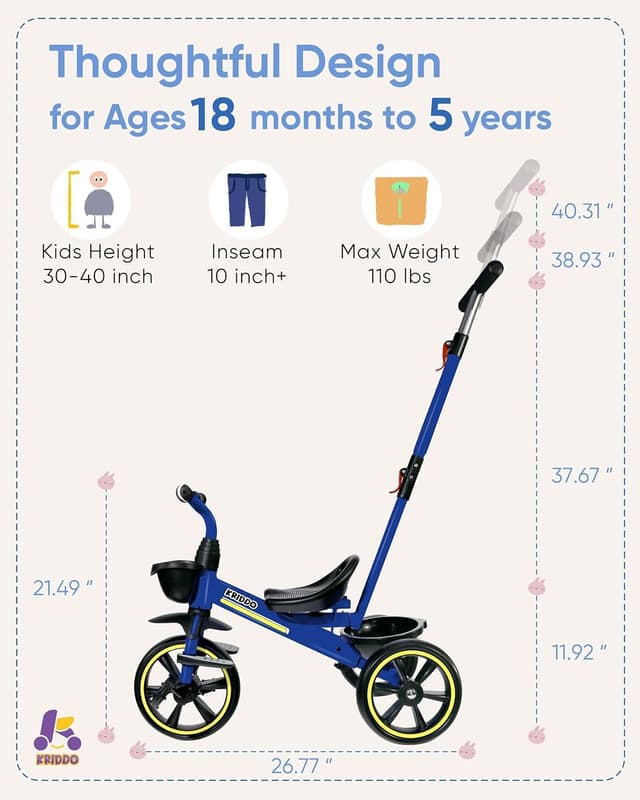 Thumbnail 5 de KRIDDO 2-in-1 Toddler Tricycle for Ages 18 Months