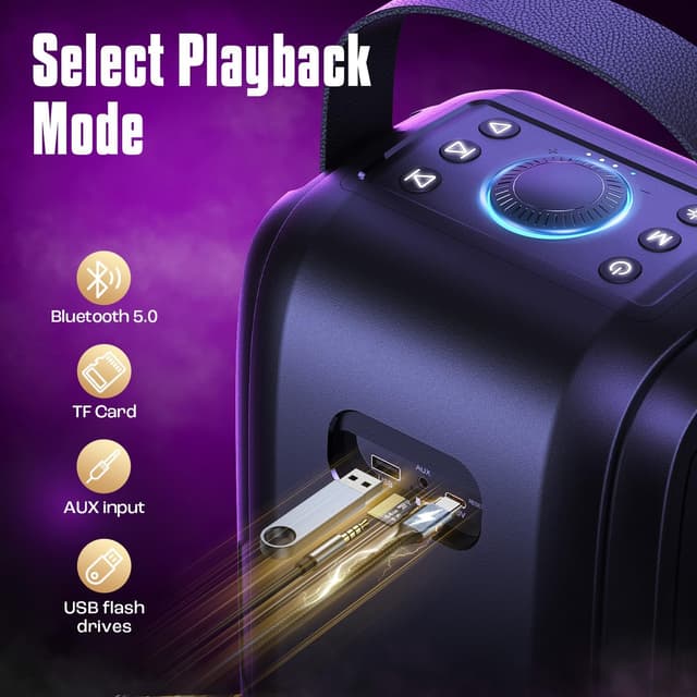 Detalle 2 de 180W PEAK W-KING Bluetooth Musikbox mit 105 dB, IPX5, LED-Licht & 24h Akku