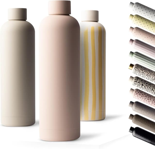 Detalle de MAMEIDO Thermosflasche 1 l – auslaufsichere Edelstahl-Trinkflasche, kohlesäuregeeignet, BPA-frei (Black Marble Gold)