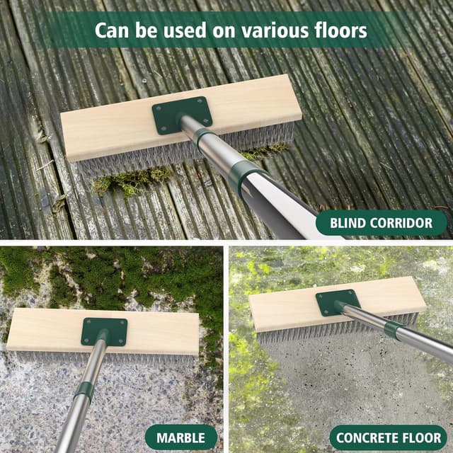 Detalle de Heavy-duty yard brush with retractable 60-inch handle and 11.8-inch wire head for outdoor cleaning