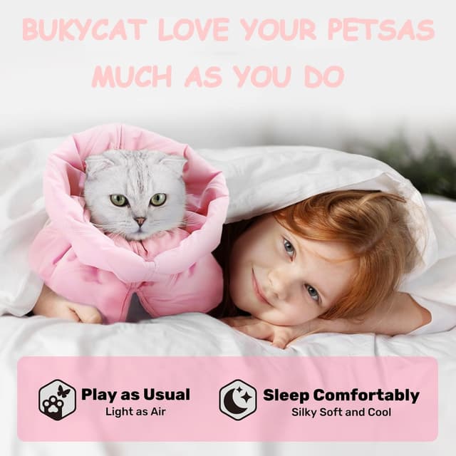 Detalle de BUKYCAT Elisabethanisches Halsband für Katzen nach OP – weiche, einstellbare Halskrause (rosa, M)