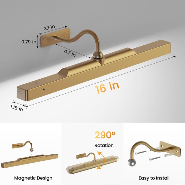 Detalle de Craftersmark Picture Light Battery Rechargeable (3-Pack) with Remote, 3 Color Modes, Dimmable, Timer — Antique Gold