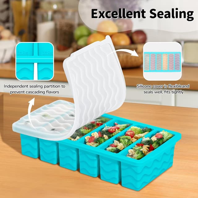 Thumbnail 4 de 3-Pack Silicone Freezer Trays with Lid 500ml 🍧