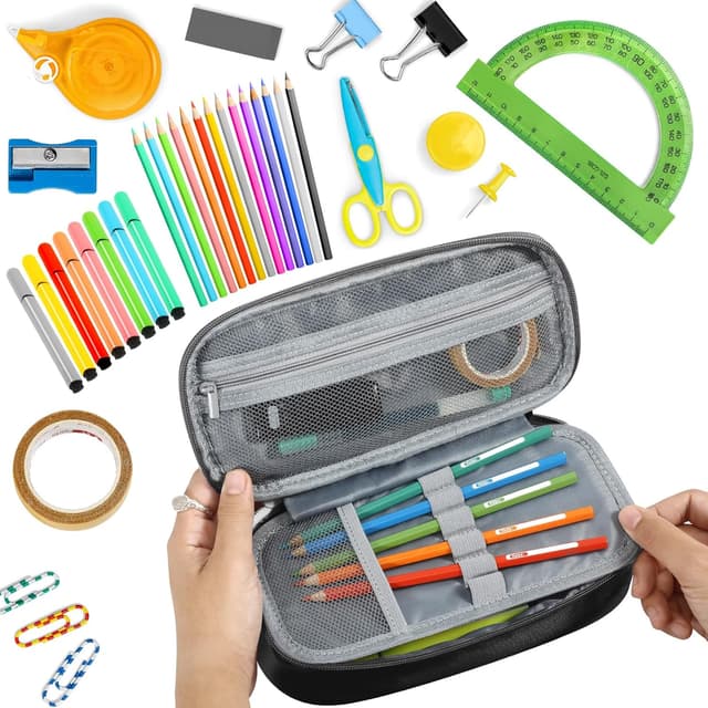 Detalle de Betarami Black Pencil Case with Handle – large portable stationery pouch for home, school & office