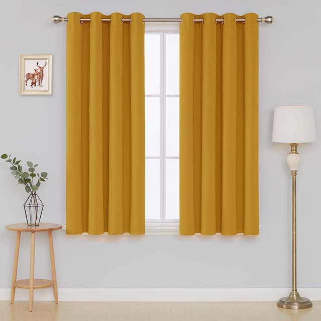 Detalle 2 de Thermal Insulated Blackout Ring Top Eyelet Curtains for Bedroom Windows – Ochre, 90 x 54 (2 Panels)