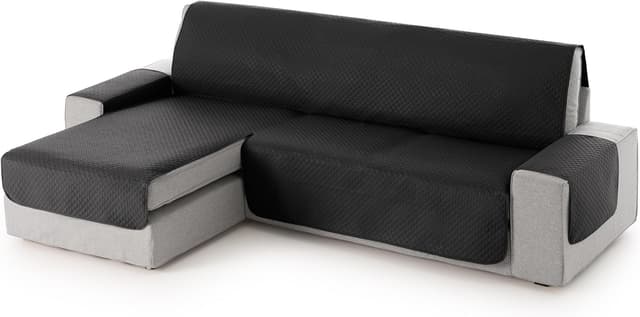 Detalle de Textilhome Copridivano 3 posti con penisola sinistra Adele trapuntato reversibile universale nero (fino a 200 cm)