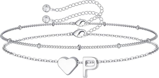 Thumbnail 6 de TINGN bracciale da donna oro argento in ottone placcato oro 14 carati con cuore e lettere monogramma