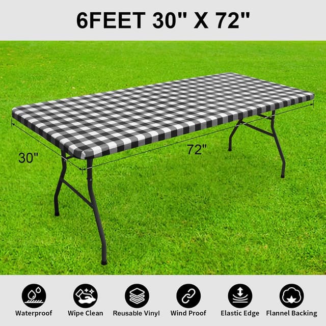 Thumbnail 6 de Smiry Rectangle Picnic Table Cloth (Elastic, Waterproof Fitted Vinyl) — Black and White, 30" x 72