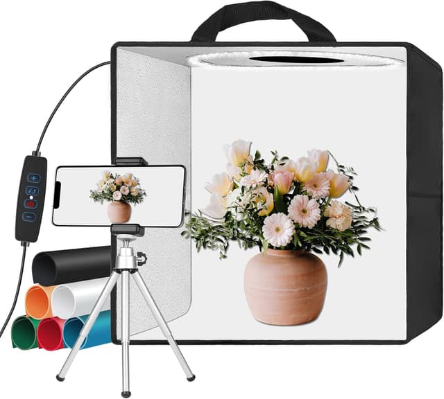 Detalle de EMART Fotostudio Lichtbox (30×30×30 cm) mit 120 LED und 6 PVC-Hintergründen für Produktfotos