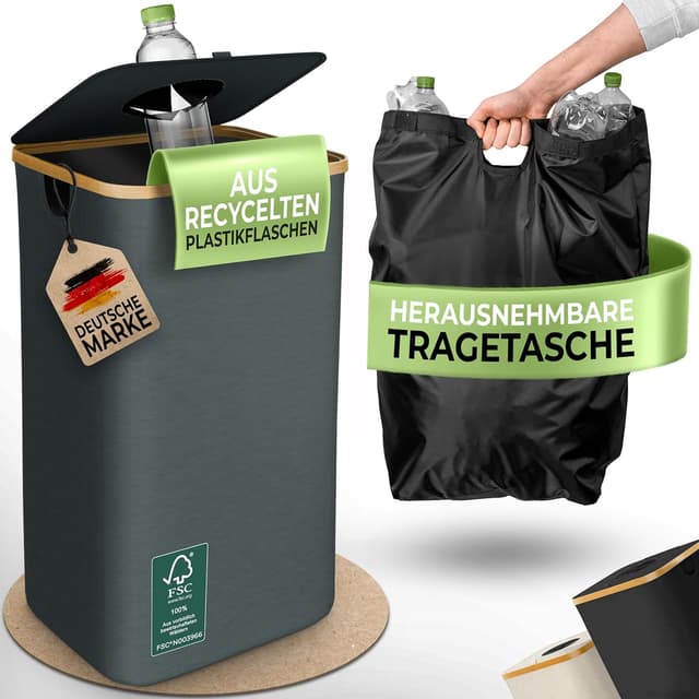 Detalle de Glückstoff Pfandflaschen Sammelbehälter (100 Liter) inkl. Tragetasche – geruchsdichte Pfandbehälter-Aufbewahrung
