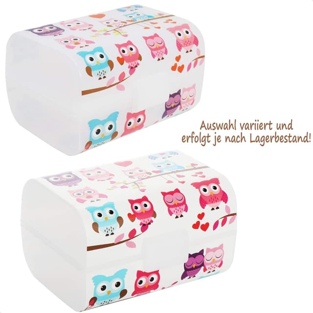 Detalle de com-four® Brotdose im Vintage-Stil mit Deckel – Lunchbox mit 3 Fächern (17 x 13 x 10 cm) – Eulen-Design