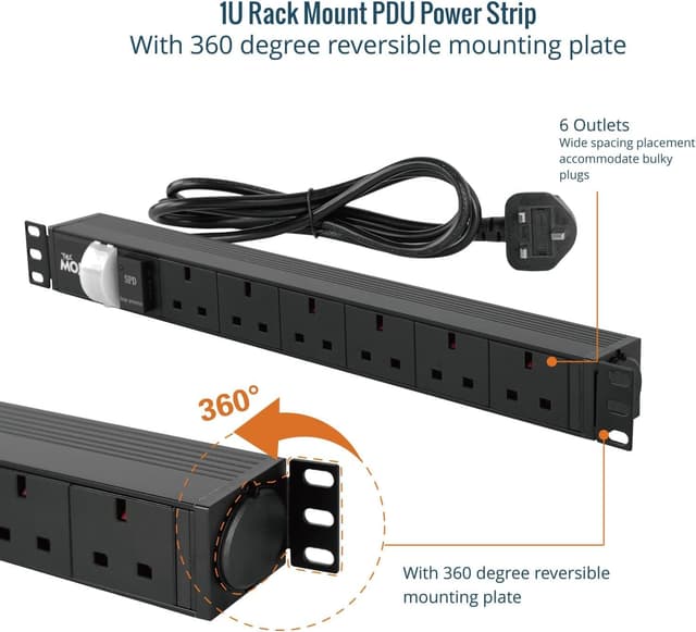 Detalle 2 de Tecmojo 6 Way 19” Rack Mount PDU (13A switched) with surge protection