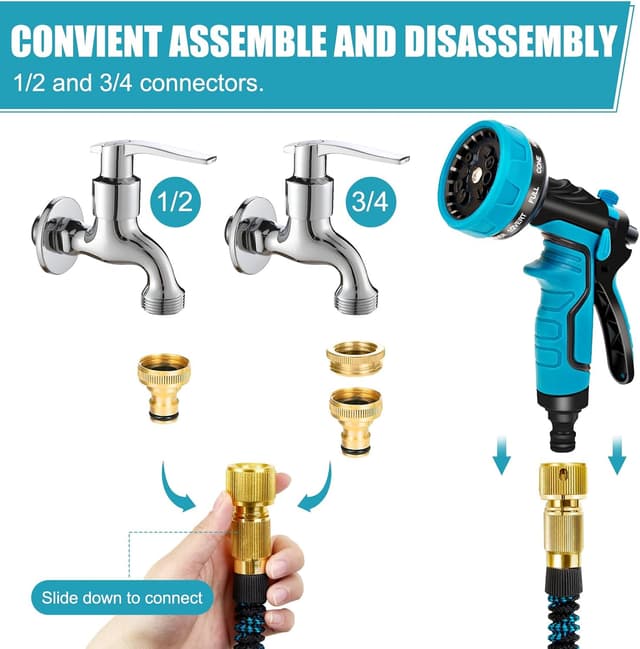 Detalle 2 de YMTEEDIO Expandable Garden Hose (30FT) with 8-Function Leak-Proof Sprayer