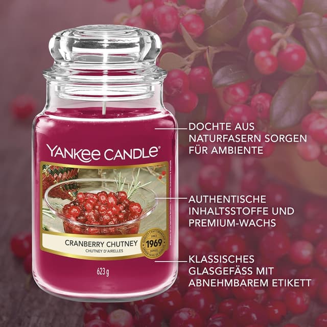 Detalle 1 de Yankee Candle Duftkerze im Glas (groß) Cranberry Chutney – bis zu 150 Stunden Duft