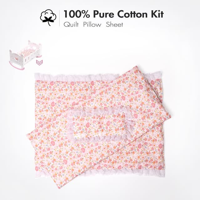 Detalle de ROBOTIME Wooden Baby Doll Crib for 18-24 Inch Dolls (with blanket and pillow) — rocker doll cradle bed