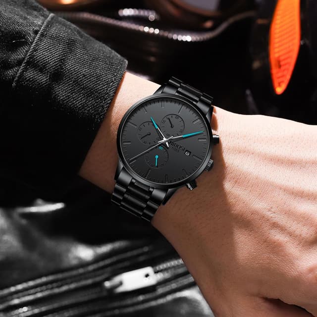 Detalle de NIBOSI Analoge Business-Chronographen-Uhr für Jungen mit Edelstahlarmband (3 ATM)