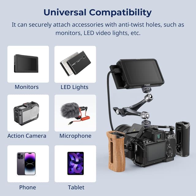 Detalle de SMALLRIG 11" Rosette Magic Arm 4900 – Kamera- & Monitorhalterung mit 1/4-20 und 3/8-16 Positionierschraube (bis 3 kg)