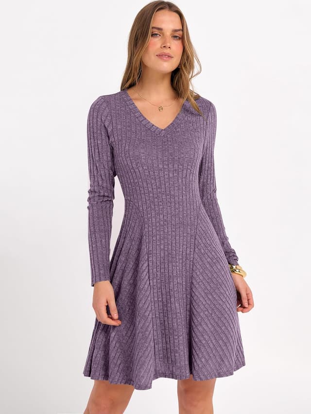 Detalle 2 de ANRABESS Women Long Sleeve Ribbed Sweater Dress