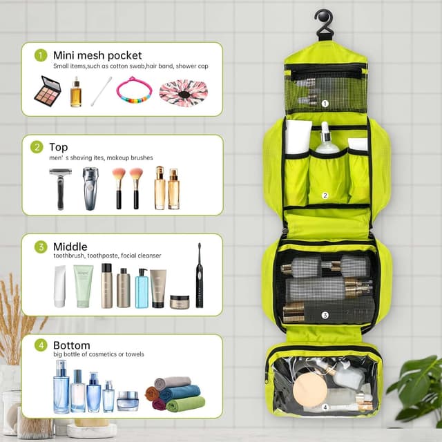 Detalle de Boic Kulturbeutel zum Aufhängen mit 4 Fächern (Oxford-Polyester), Reise-Kulturtasche in Cyan