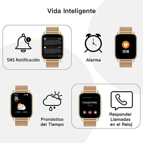 Detalle de Popglory Reloj Inteligente Mujer con llamadas, presión arterial y 100+ deportes (1.85”)