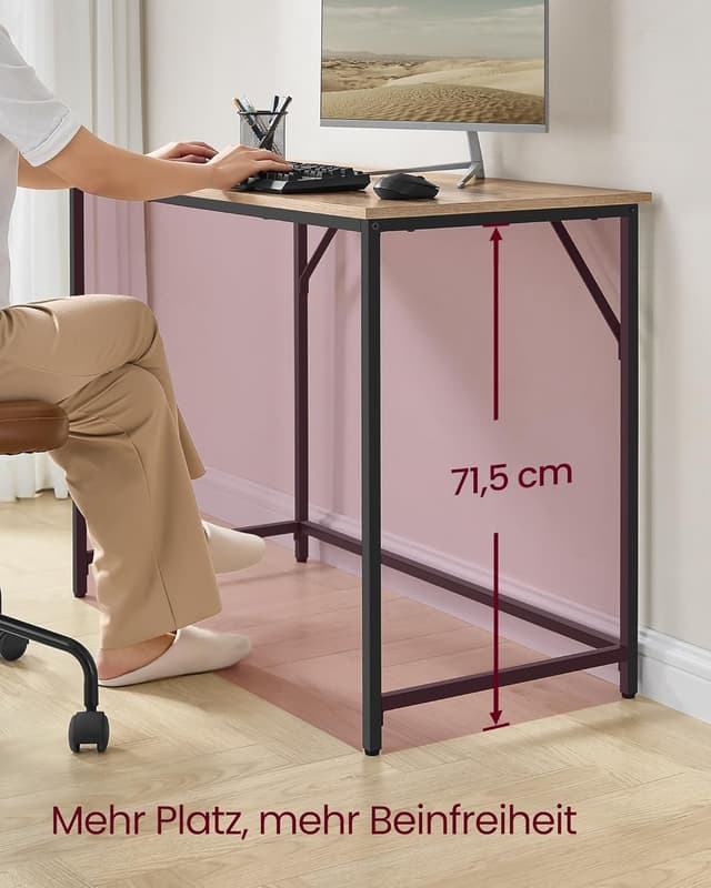 Detalle 2 de VASAGLE Computertisch LWD041K01 (100 x 50 x 76 cm) in Kamelbraun/Schwarz – stabiler Bürotisch fürs Arbeitszimmer