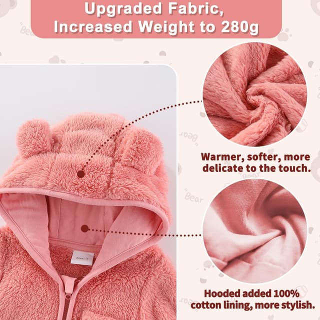 Detalle de Fairy Baby bear hooded fleece snowsuit with foldable mittens and footmuffs