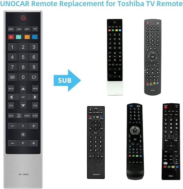 Detalle de UNOCAR RC-3910 Smart Remote Replacement for Toshiba Freeview Smart TVs (IR, no programming required)