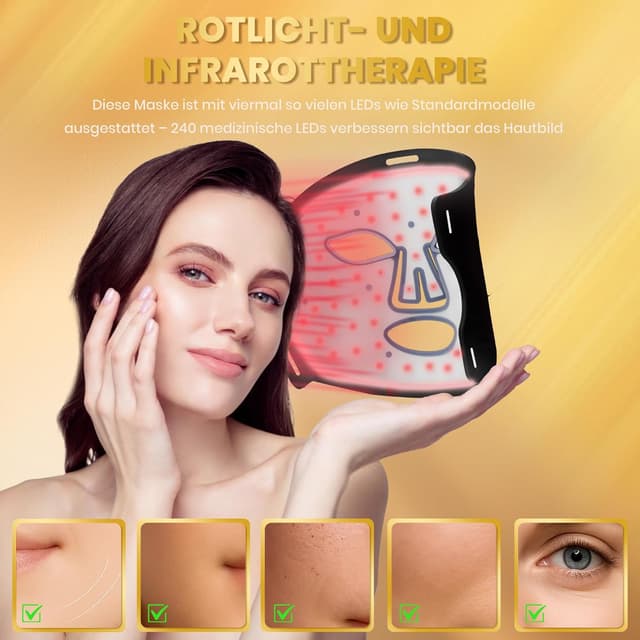 Detalle 2 de Rotlichtlampe LED Maske – 4-Farben-Lichttherapie 240 LEDs