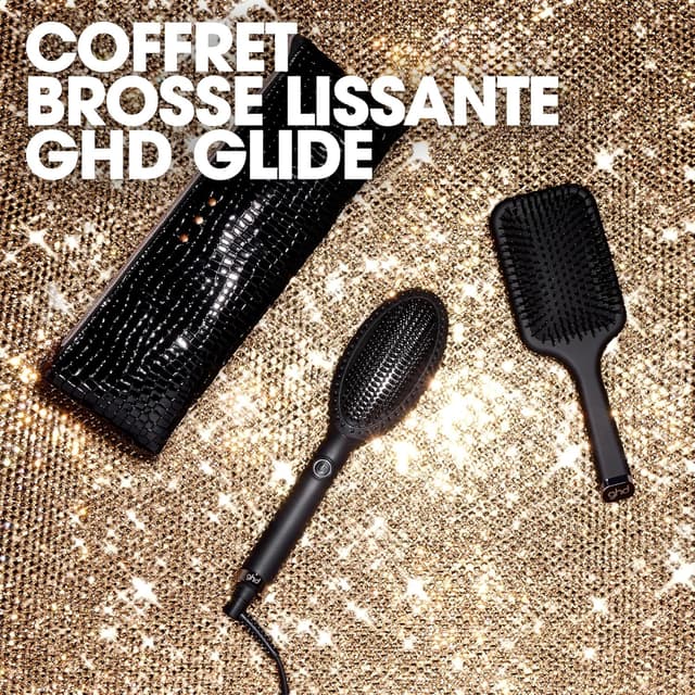 Detalle de Coffret ghd Glide : brosse chauffante lissante noire avec pochette