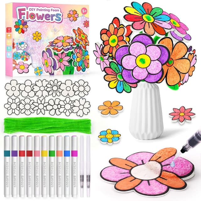 Detalle de Gifts for 5–10 Year Old Girls DIY Flower Bouquet Art & Craft Drawing Kit (3D puffy paint activity set)