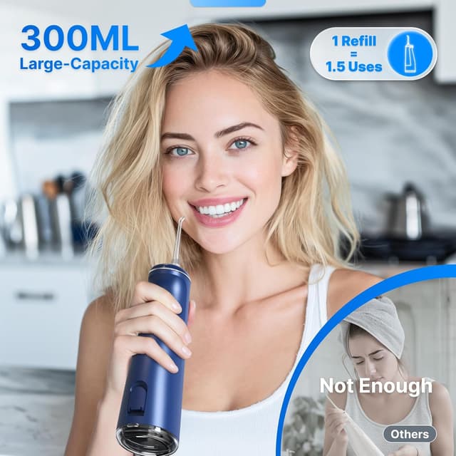 Detalle de Cordless Water Flosser for Teeth with 8 DIY Modes, 7 Jets and 300ml Tank (Blue) – Portable Rechargeable Oral Irrigator