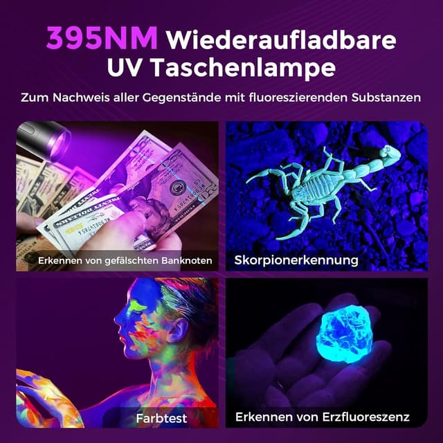 Detalle de GEARLITE Wiederaufladbar LED UV 395nm Taschenlampe