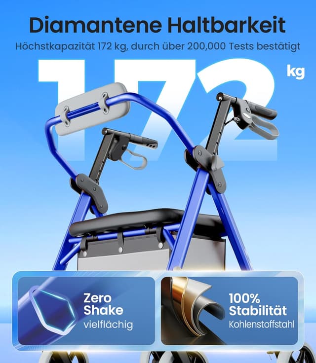 Detalle de VOCIC Z11 Rollator faltbar mit Sitz (max. 172 kg) – schmal für die Wohnung, höhenverstellbar